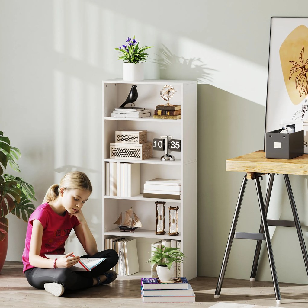 HOMCOM Bibliotecă cu 5 Niveluri și Rafturi Ajustabile, 60x24x133,5 cm, Alb | Aosom Romania