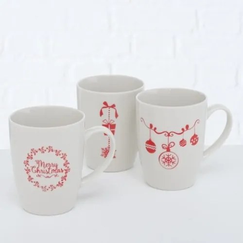 Cana din ceramica Merry Christmas Alb / Rosu, Modele Asortate, 330 ml
