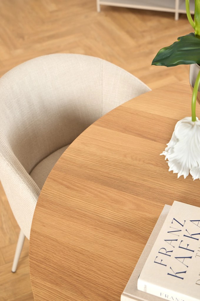 MAZZONI EXPORT BOSCO Stejar natural/picior bej (Cașmir) - MASĂ ROTUNDĂ 120 cm PENTRU BUCĂTĂRIE SUFRAGERIE SALON FURNIR