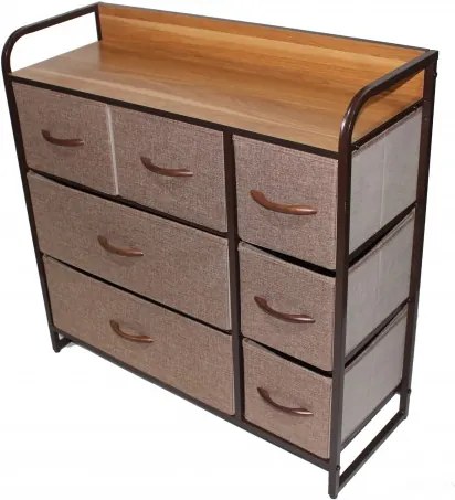 Comoda metalica cu 7 sertare,material textil,80x29x78 cm,maro