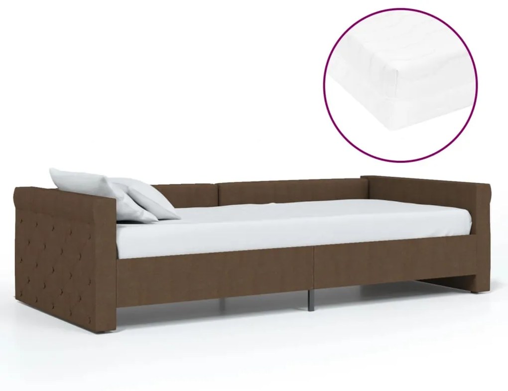 3080337 vidaXL Pat de zi cu saltea și USB, maro închis, 90x200 cm, textil