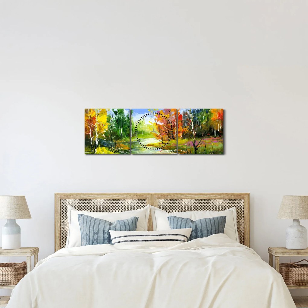 Tablou - Peisaj - pictură (cu ceas) (90x30 cm)