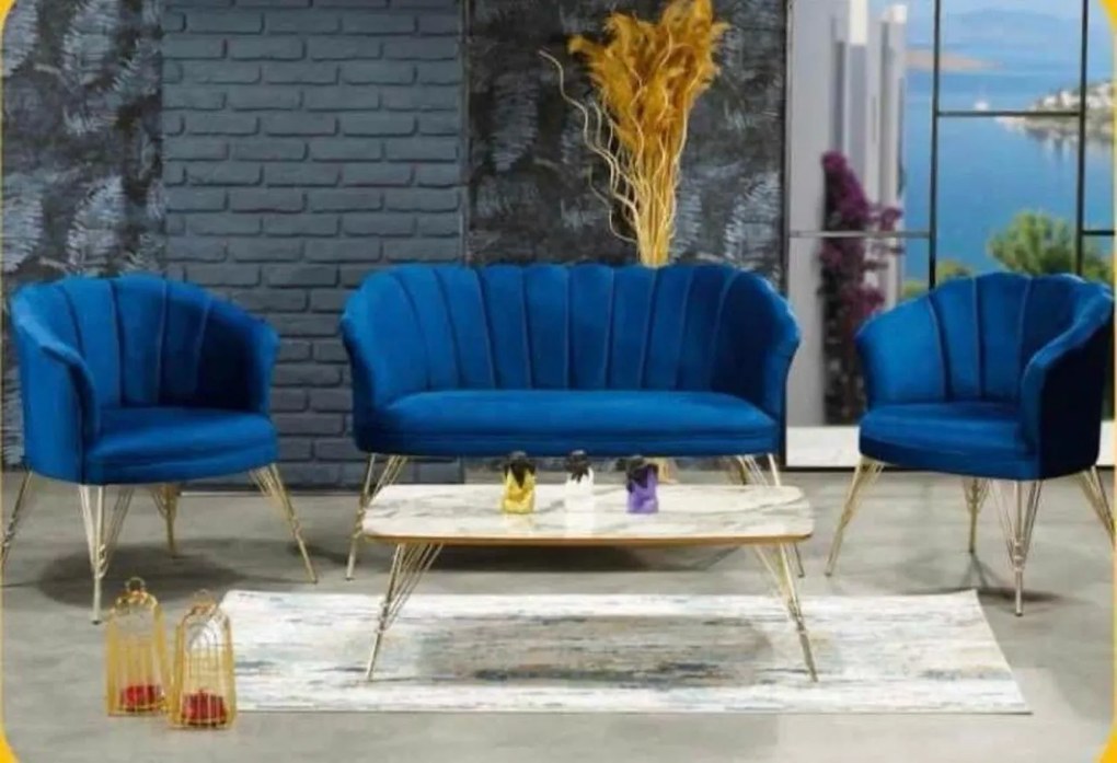 Set Canapea cu 2 fotolii HouseXL™ Luxury Sofa Trio Set, Pentru casa si birou, Design modern, Dimensiuni 120X50X80 cm, Textura catifelata, Umplutura