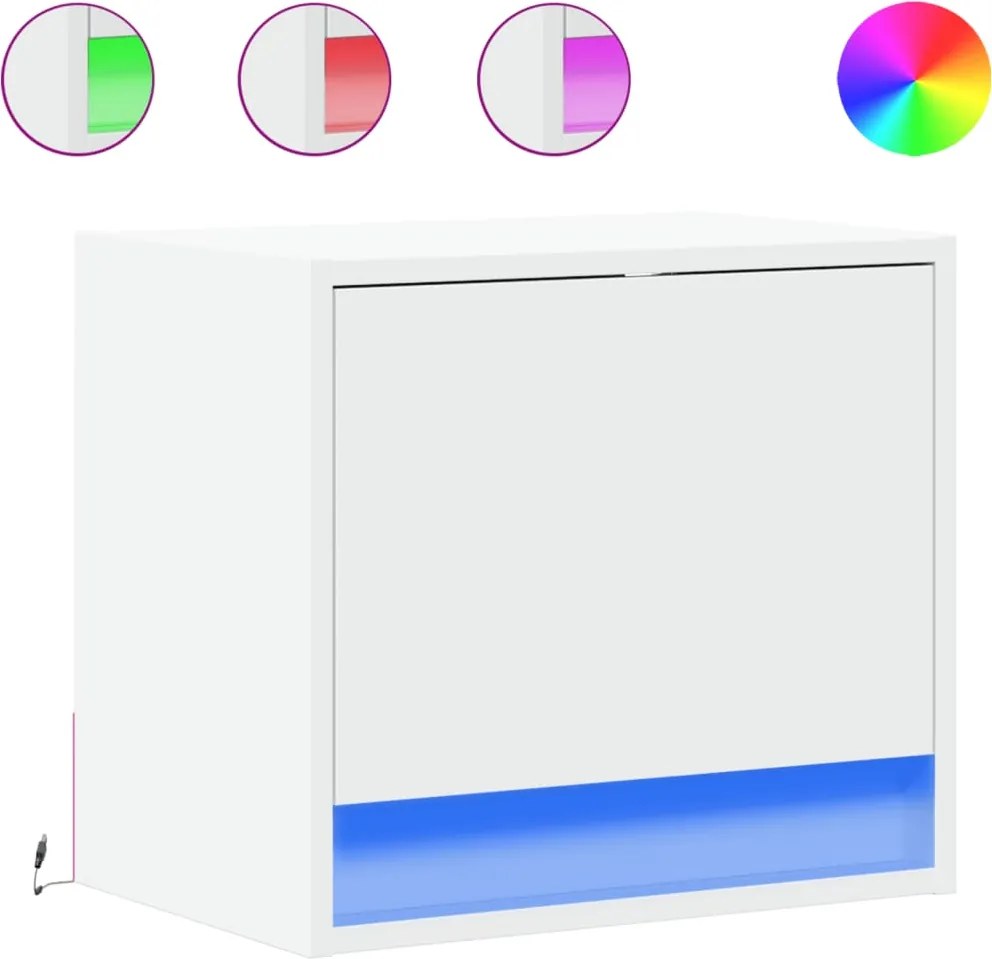 vidaXL Noptiere montate pe perete cu lumini LED, 2 buc., alb