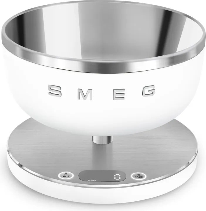 Cantar de bucatarie Smeg Collezione KSC01WHMWW, Pana la 5 kg/5 l, funcție TARA, Afisaj LED, Baza antiderapanta, Baterie reincarcabila, Alb mat