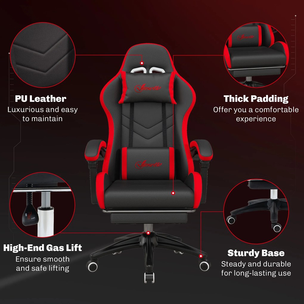 Vinsetto Scaun Gaming cu Înălțime Reglabilă și cu Spătar Rabatabil, 65x65x121-129 cm, Negru | Aosom Romania