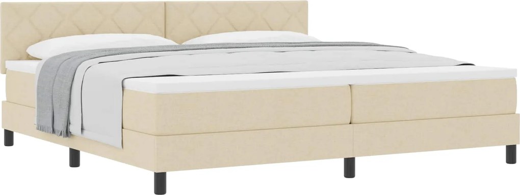 vidaXL Pat cu arcuri cu saltea cu headboard Crem 200 x 200 cm țesătură