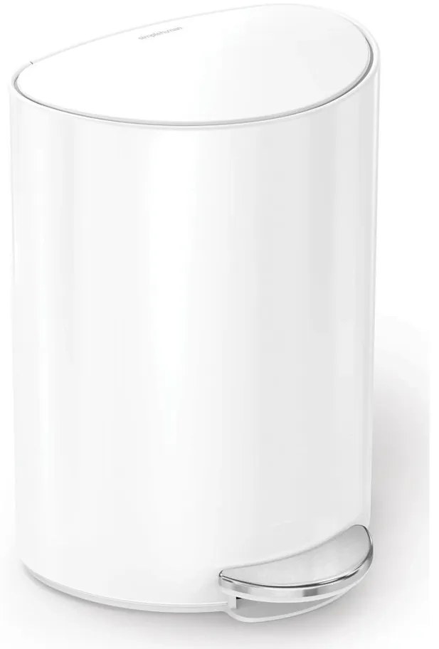 Coș cu pedală Simplehuman 6 l, semirotund, oțelalb, plastic