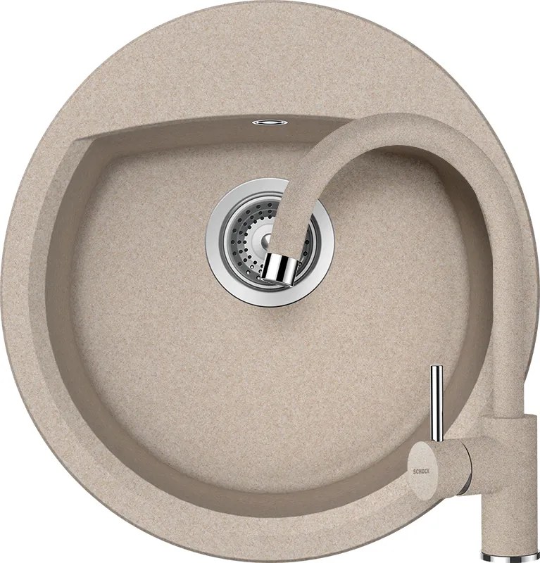 Set chiuveta bucatarie Schock Manhattan R-100 470 x 490 mm si baterie bucatarie Schock Plutos Cristalite Sabbia, nisip