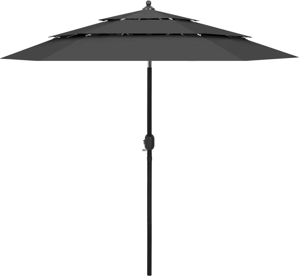 vidaXL Umbrelă de grădină 3 niveluri, stâlp aluminiu, antracit, 2,5 m