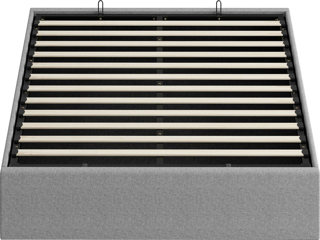 HOMCOM Cadru Pat Matrimonial 140x190 cm, Pat cu Spațiu de Depozitare, Pistoane cu Gaz, Lamele din Lemn, Fără Saltea, Silențios, Ușor de Montat, Înălțime 28 cm, Gri | Aosom Romania