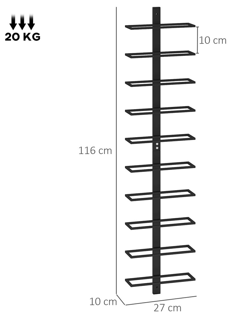 HOMCOM Suport pentru Sticle de Vin cu Montare pe Perete, 27x10x116 cm, Negru | Aosom Romania