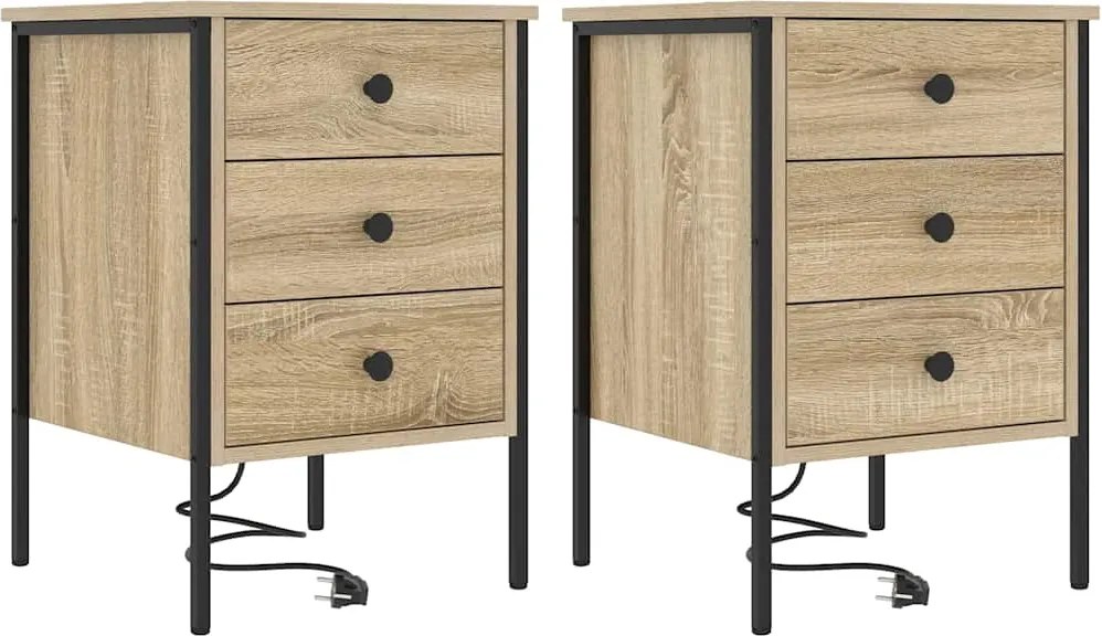 vidaXL Dulap de noapte cu sertar 2 pcs Stejar Sonoma 42 x 41 x 61 cm