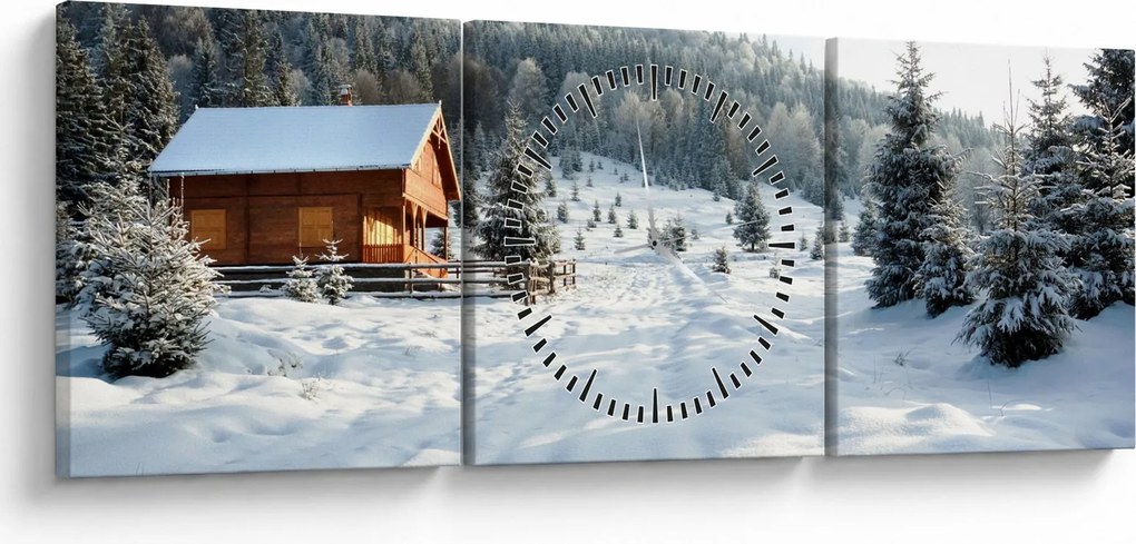 Tablou - Cabană de munte (cu ceas) (90x30 cm)