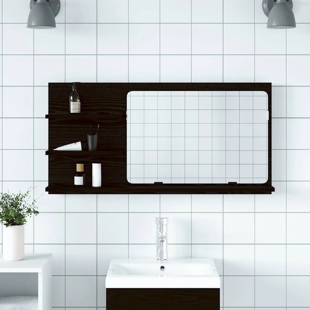 vidaXL Dulap cu oglindă pentru baie, stejar negru, 90x11x45 cm, lemn stratificat