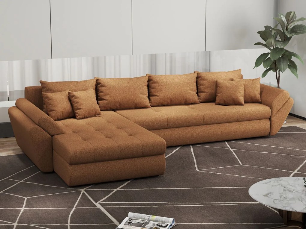 Colțar extensibil dumonde cu ladă de depozitare si sezut confortabil din spuma high-density, Loana XL Enjoy Mango 335x185 cm