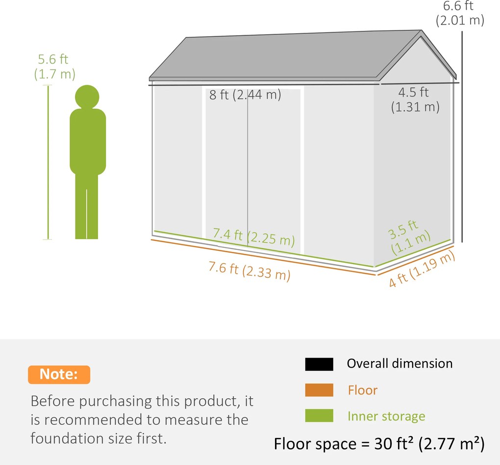 Outsunny Magazie pentru scule 2,77 m², magazie cu aspect lemn 2 ferestre ușă dublă ventilație pardoseală încuietoare mănuși | Aosom Romania