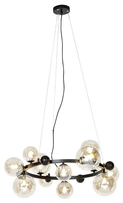 Suspensie art deco neagra cu sticla chihlimbar 12 lumini - David