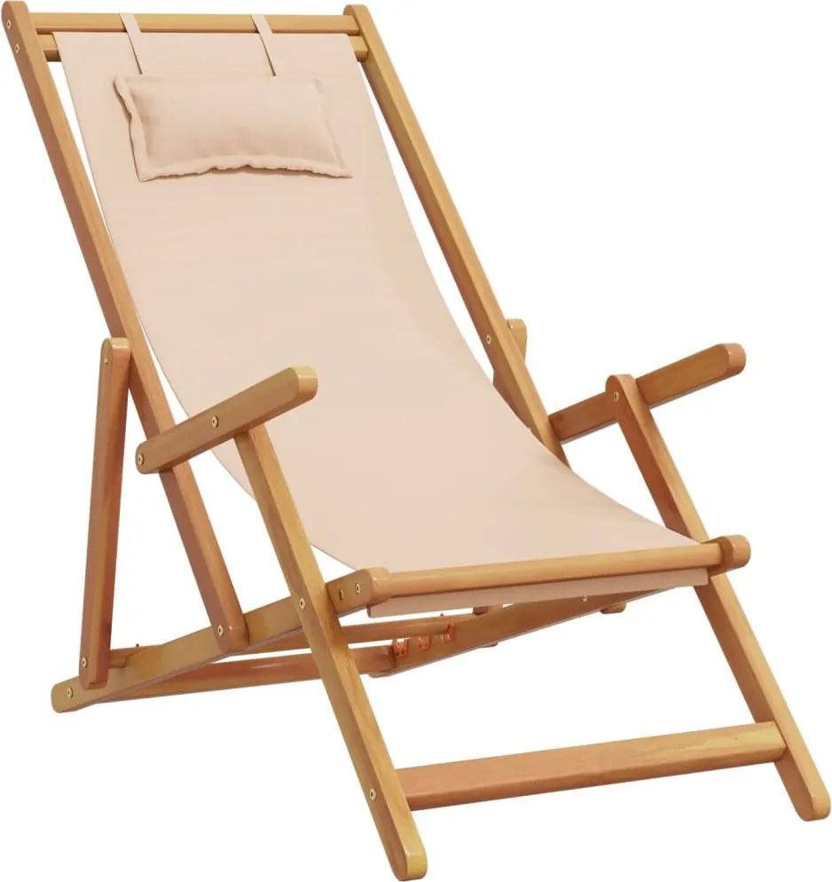 vidaXL Scaun de plajă pliabile, bej, lemn masiv eucalipt și țesătură
