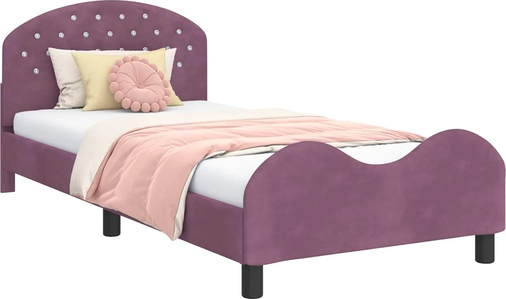 vidaXL Cadru de pat pentru copii cu spătar Violet 90 x 190 cm Catifea