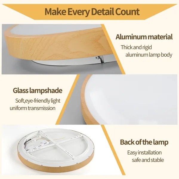 Brilagi-LED Corp de iluminat reglabil GLASS POOL DOUBLE LED, 48W, 230V, 40 cm, decor lemn + telecomandă