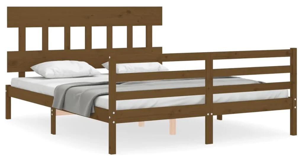 3195164 vidaXL Cadru de pat cu tăblie, maro miere, king size, lemn masiv