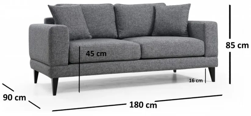 Canapea cu 2 Locuri Nordic 2 Seater, Gri Inchis