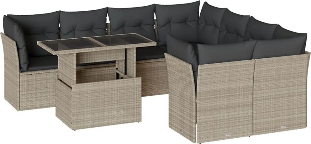 vidaXL Set canapele de grădină cu perne, 9 piese gri deschis poliratan