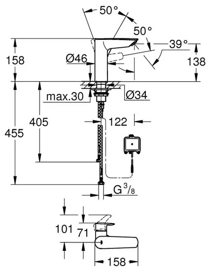 Baterie lavoar Grohe Eurosmart M crom lucios cu senzor