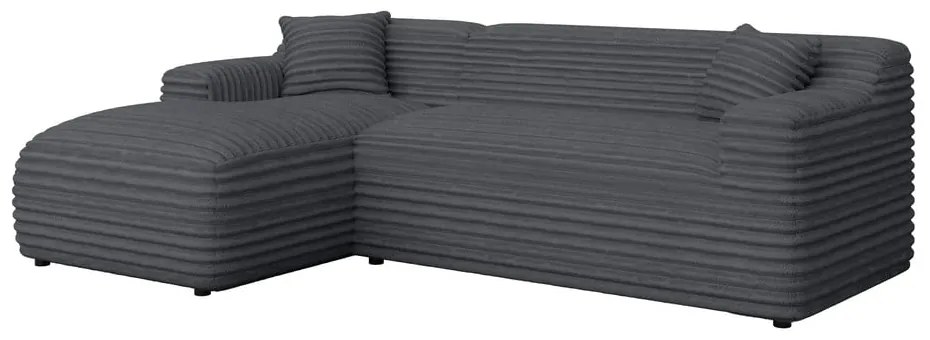 Colțar gri închis cu tapițerie din catifea reiată (cu colț pe partea stângă, cu șezlong) Martin – Ropez