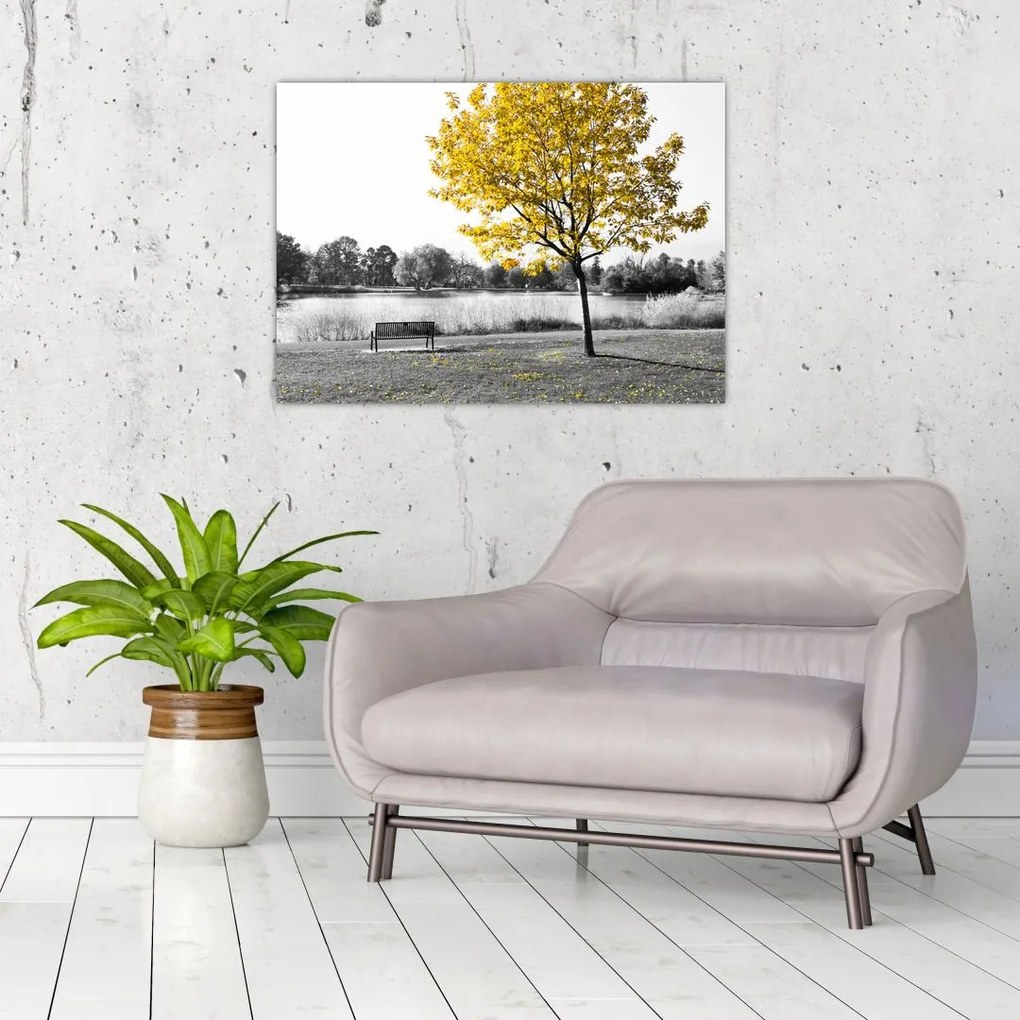 Tablou pe sticlă - relaxare în parc (70x50 cm)