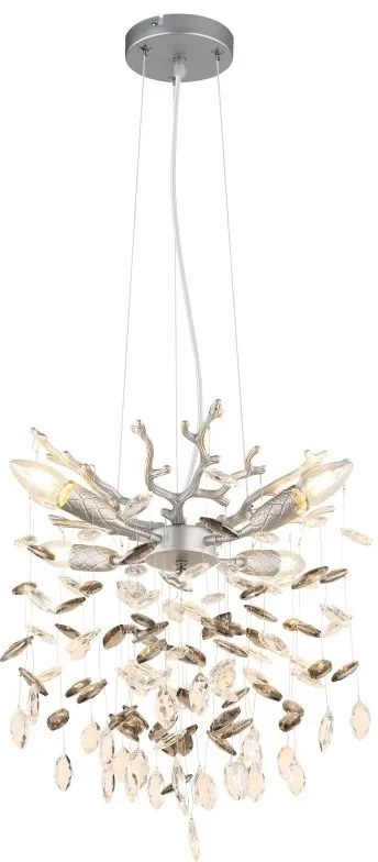 Candelabru metal argintiu mat, cristale de sticla QUEENA