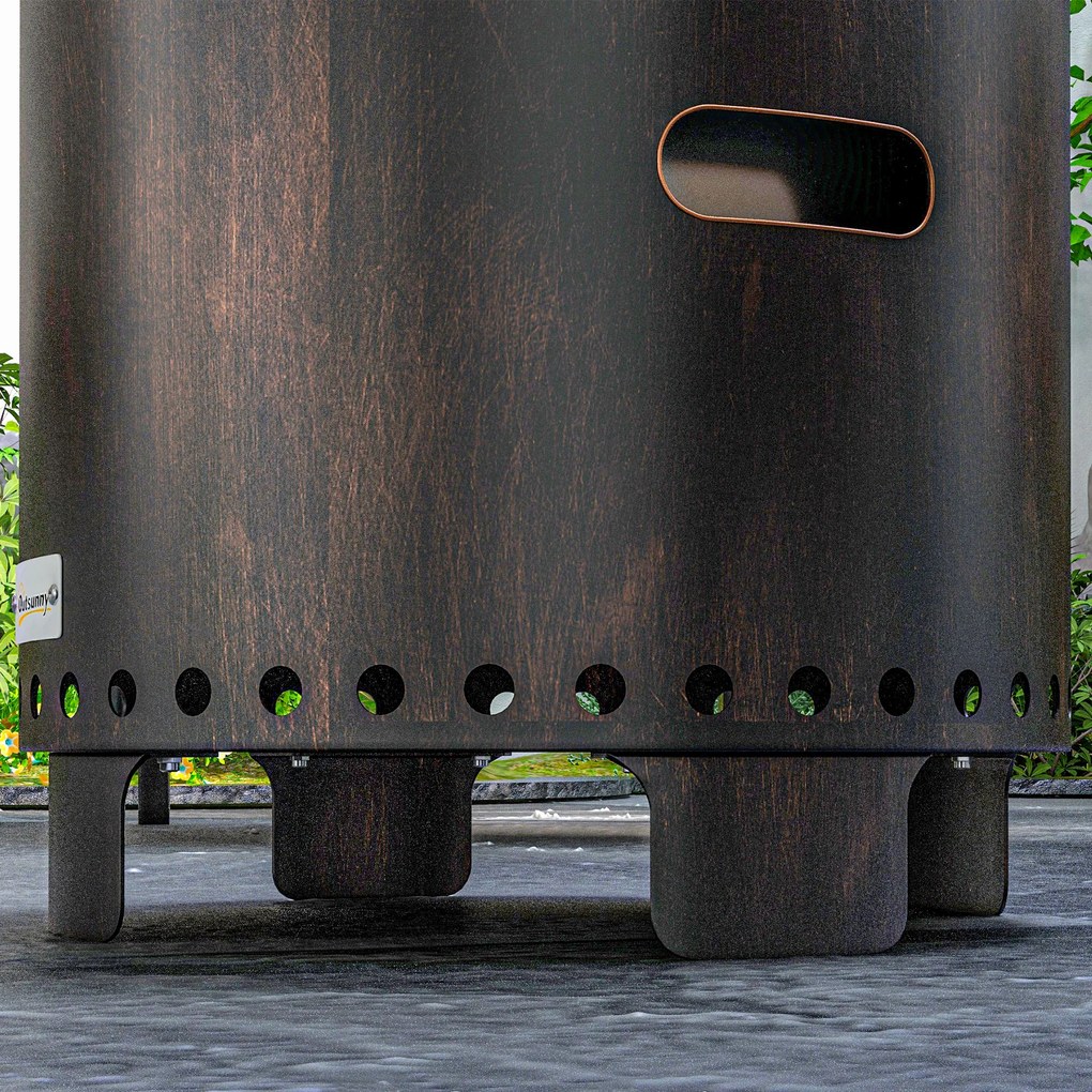 Outsunny Vatră pentru foc, șemineu, butoi pentru foc, rezistent la intemperii, 45 x 45 x 42 cm, Negru + Bronz | Aosom Romania