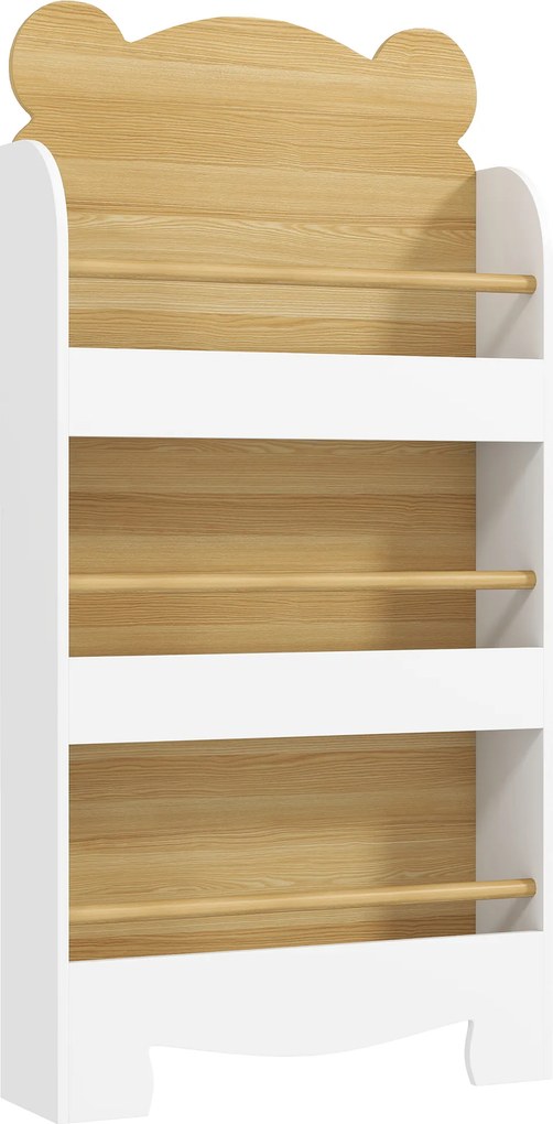 AIYAPLAY Bibliotecă pentru Copii cu 3 Rafturi în Formă de Ursuleț, cu Bariere Frontale, 55x15x110 cm, Culoare Lemn | Aosom Romania