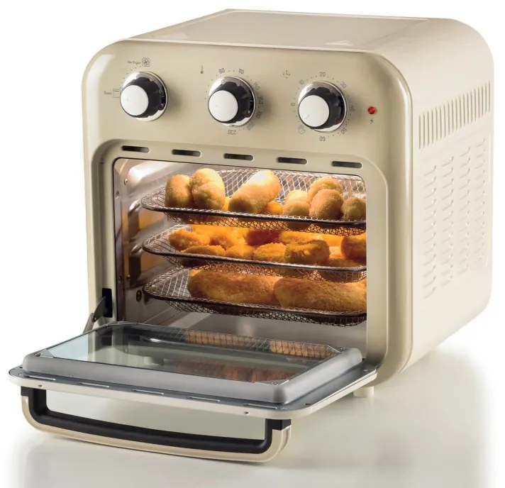 Friteuza cuptor cu aer cald Ariete VINTAGE 4632/03, 1400W, 16 L, Pana la 230°C, Timer, Cos rotativ, Alb/Bej