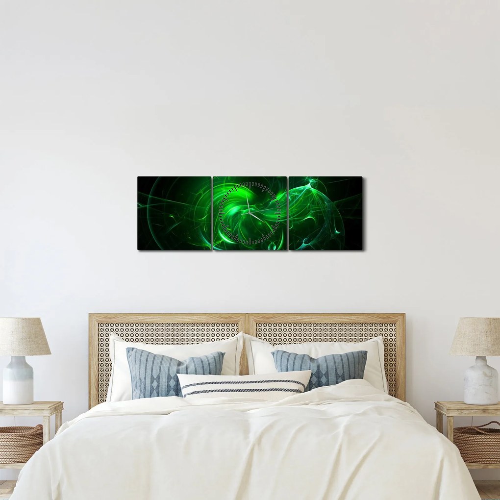 Tablou - abstracție verde (cu ceas) (90x30 cm)