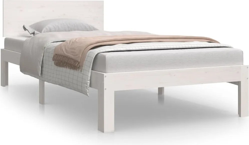 vidaXL Cadru de pat single, alb, 90x190 cm, lemn masiv
