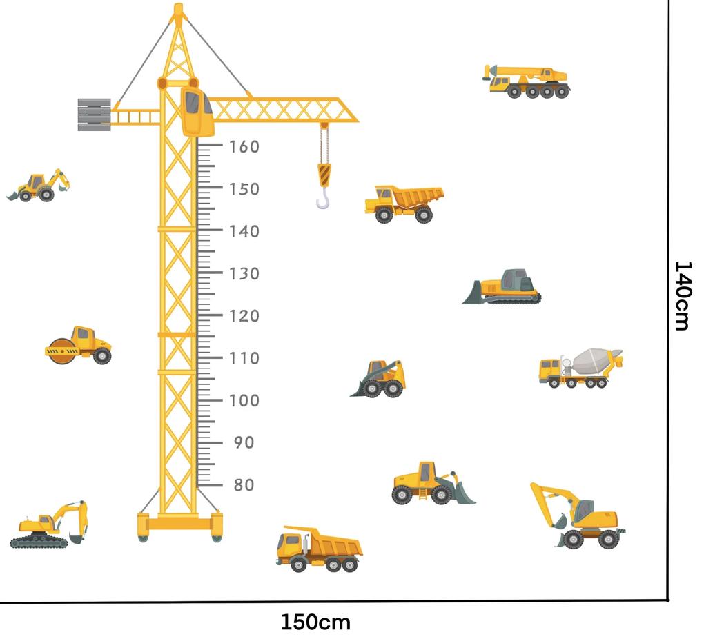 Autocolant de perete „Metre pentru copii - mașini de lucru” 150x140cm