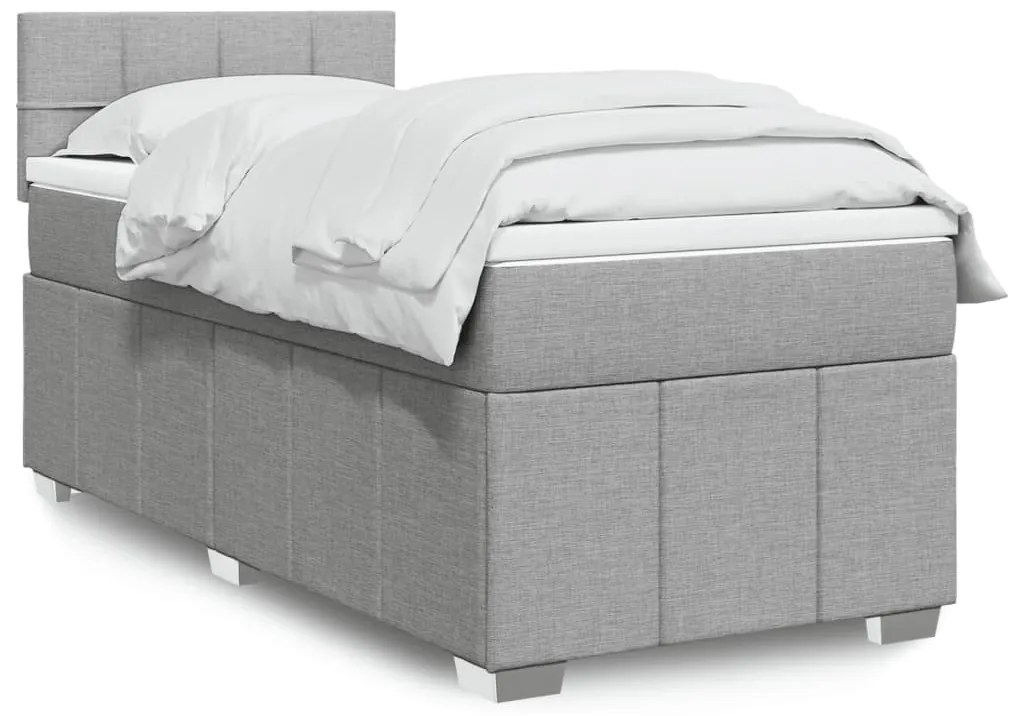 vidaXL Pat box spring cu saltea, gri deschis, 90x200 cm, textil