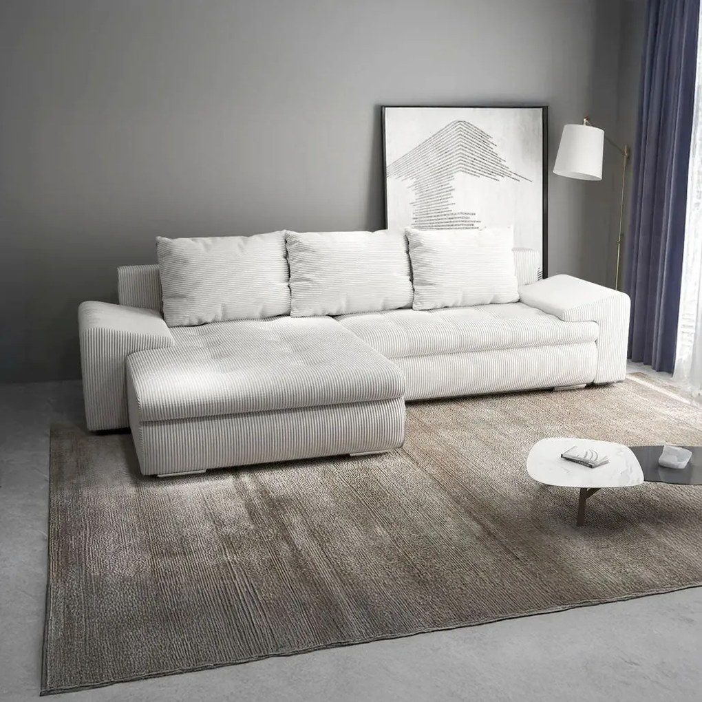 Colțar extensibil dumonde cu ladă de depozitare si sezut confortabil din spuma high-density, Leonardo Zoom Crem 260x185 cm