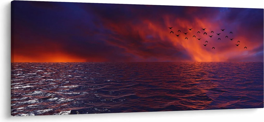 Tablou cu mare și păsări (120x50 cm)