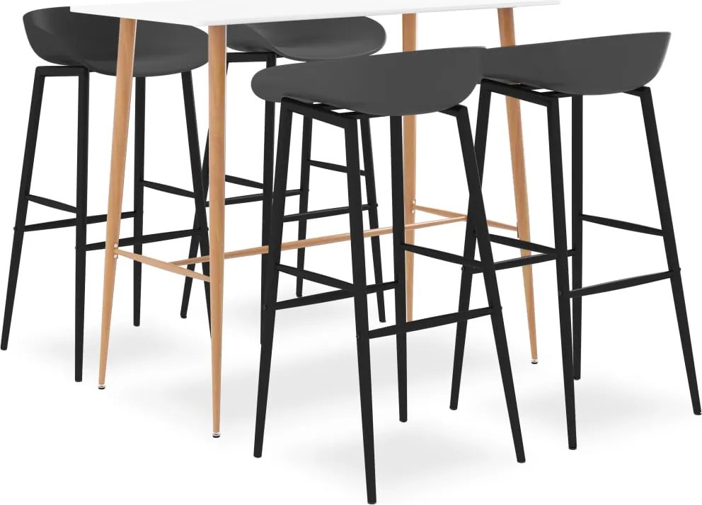 vidaXL Set mobilier de bar, 5 piese, alb și gri