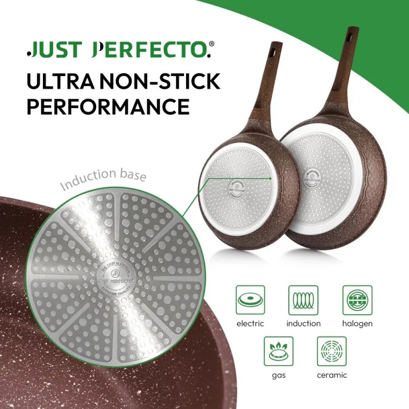 Set de oale si tigai Just Perfecto JL-26, 14 h, Acoperire din marmura, Inductie, Steamer, Accesorii, Maro