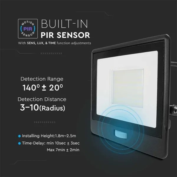 Proiector LED cu senzor LED/50W/230V 6500K IP65 negru