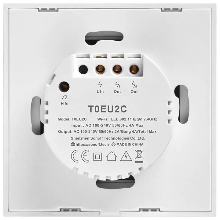 Intrerupator dublu smart, sticla securizata alba, montaj in doza, compatibil Alexa si Google Assistant, Sonoff