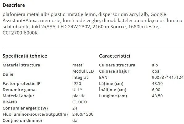 Plafoniera LED dimabila cu telecomanda ULLY 24W