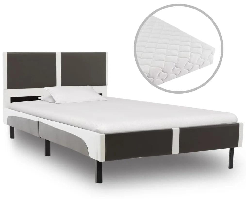 277535 vidaXL Pat cu saltea, gri și alb, 90 x 200 cm, piele ecologică