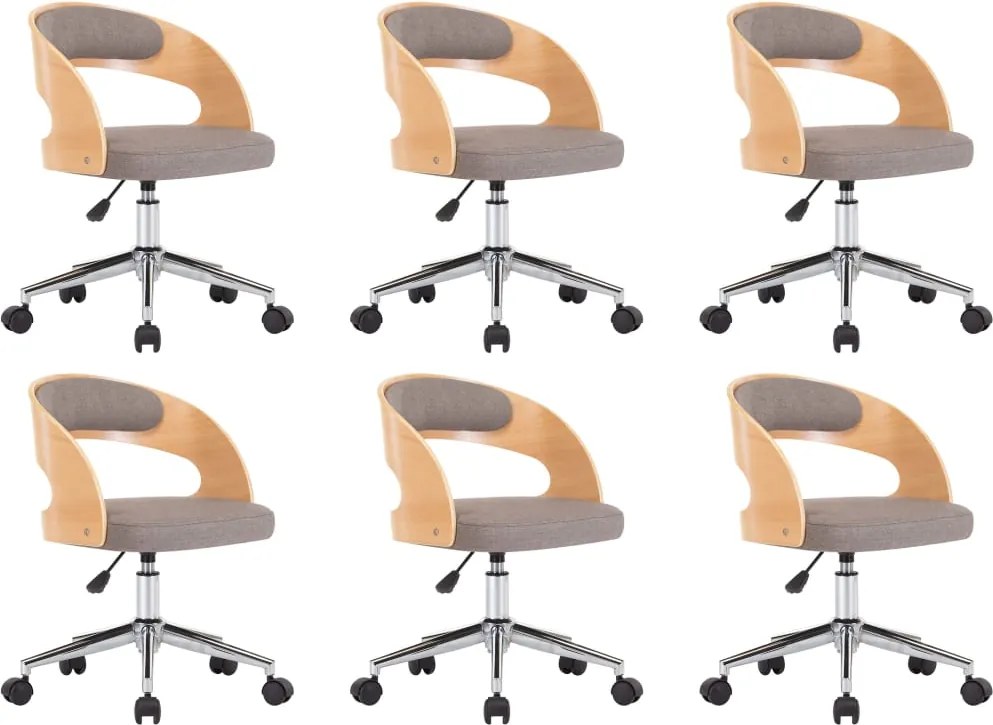 vidaXL Scaune pivotante masă, 6 buc., gri taupe, lemn curbat & textil