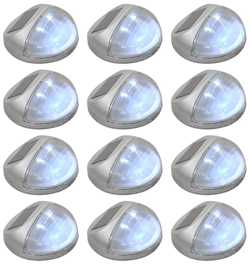vidaXL Lămpi solare de exterior cu LED-uri, 12 buc., argintiu, rotund