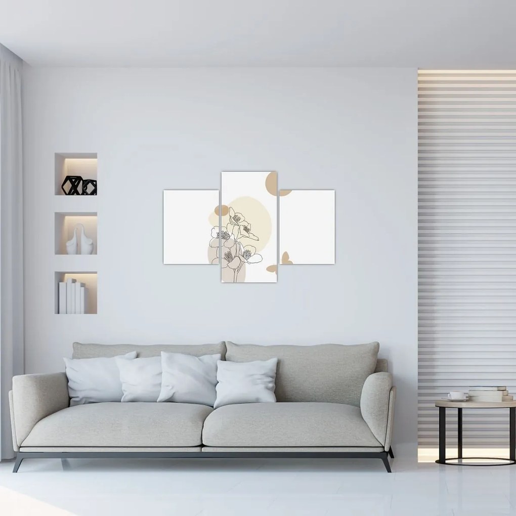 Tablou - Flori bej cu fluture N⁰4 (90x60 cm)